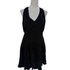 CIEBON‎ Black Pleated Bias Cut Ruffle Mini Dress Size S NWT